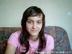 Hot brunette teen babe masturbates for the webcam