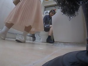 Korean girl using toilet fixing 4